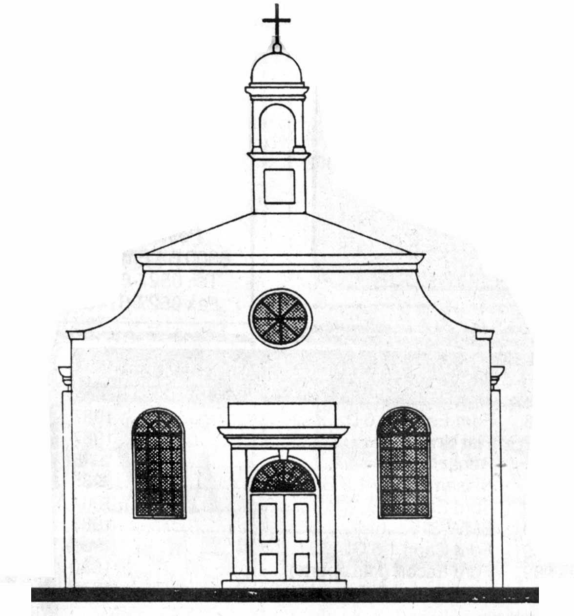 Tekening van de ingang van de H. Michaël-kerk op Schokland