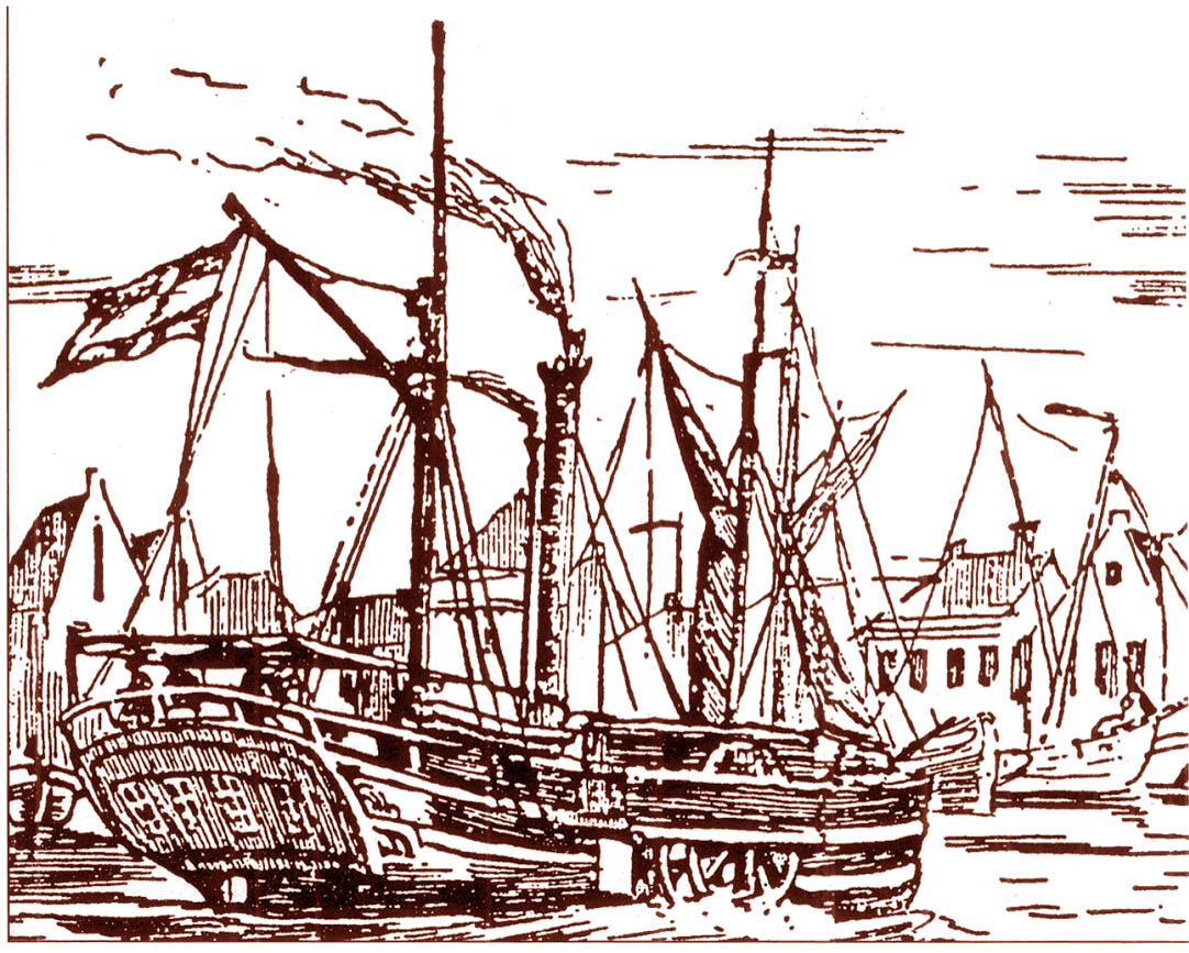 De raderstoomboot De Stad Zwolle. Een prent van F.A.C. Hoffman uit omstreeks 1844.