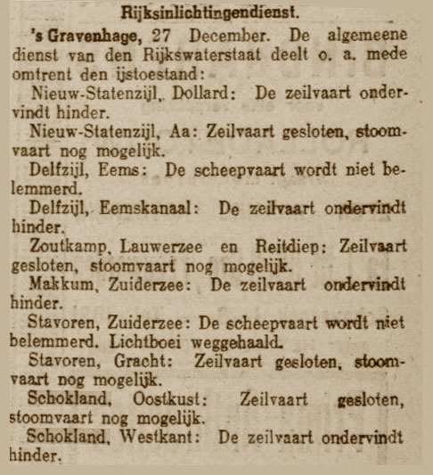 Mededeling in de Leeuwarder Courant van 27 december 1926.