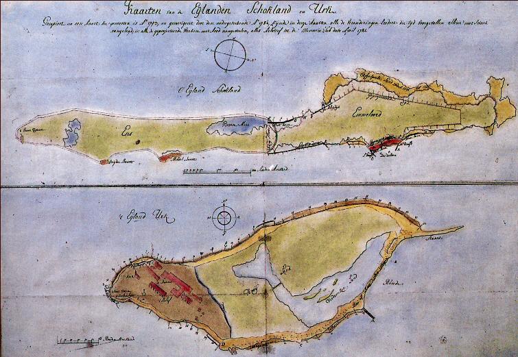 kaart uit museum Urk van de eilanden in 1748